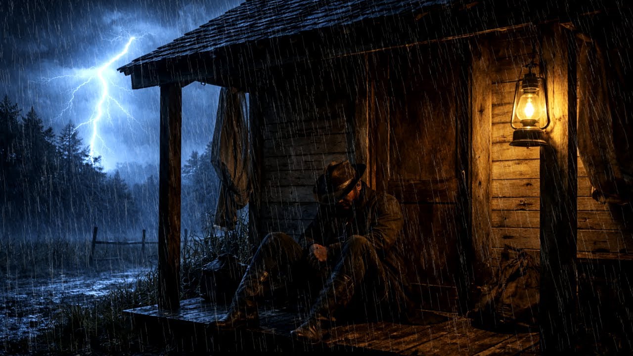 Ливень с громом | Артур Укрывается в хижине с оцинкованной крышей. Уютно. Атмосфера РДР2