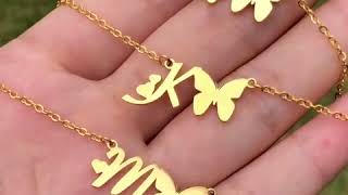 Initial Necklace - Gold Butterfly Initial Necklace for Women