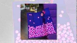 Blue Silk Scarf Square Pink Floral Printed Shawl screenshot 2