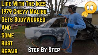 How To Do Bodywork & Prime A Car For Paint  @LifewiththeIkes 1979 Chevy Malibu Rust & Dent Repair