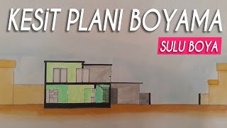 SULU BOYA İLE KESİT PLANI BOYAMA - MİMARİ KESİT PLANI screenshot 5