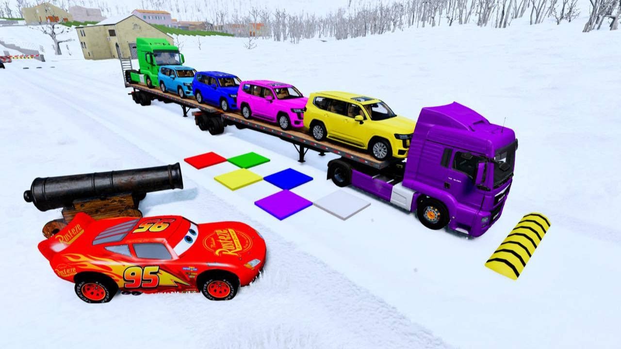 Flatbed Truck McQueen | Transportation with Truck - Pothole vs Car #94 | BeamNG.Drive Gameplay