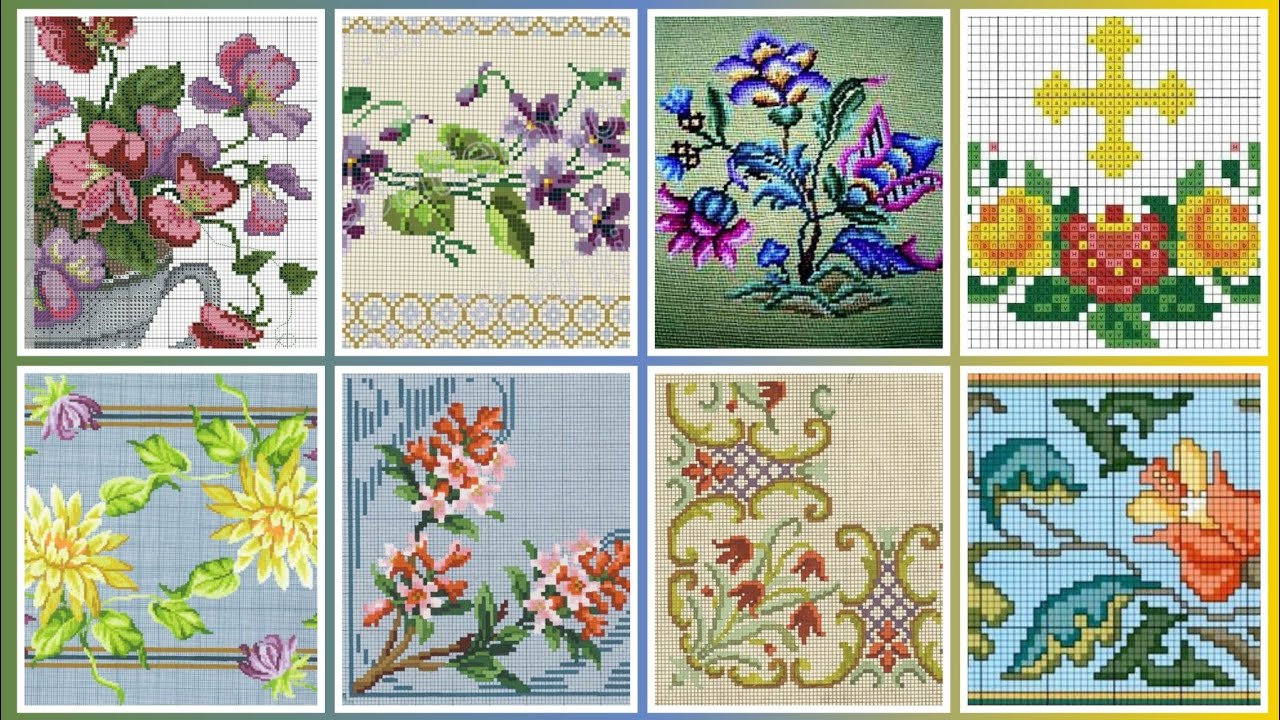 Вышивка крестом с цветочным узором. Ручная вышивка плотным хлопком / Красивая ручная вышивка крес...