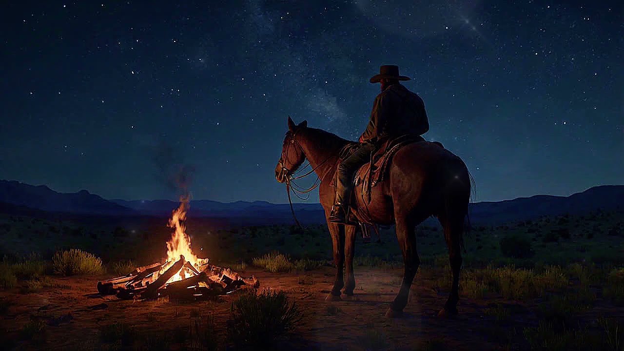  Cowboy Style Ambient Music 🌙 Cowboy Night Wind & Campfire Sounds