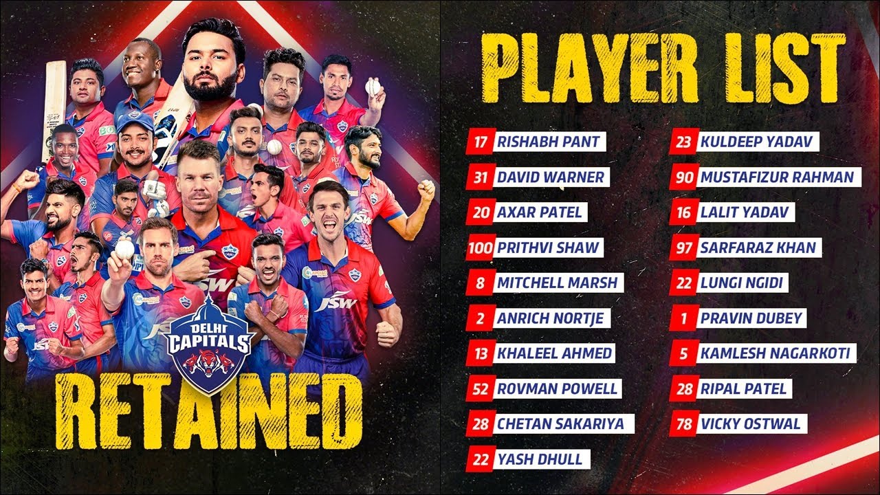 TATA IPL 2023 Delhi Capitals Retained & Released Players List for IPL