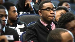 Pastor Larry  speaking at Akron U during The Black Male Summit