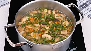 Вкусный суп за 20 минут! Постный суп с шампиньонами и гречневой крупой! Легкий и полезный суп!
