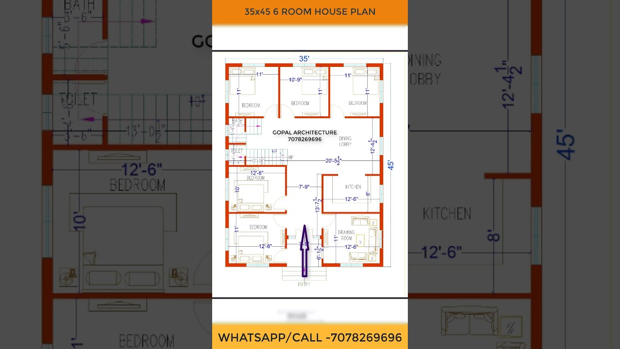 35X45 6 ROOM HOUSE PLAN, GOPAL ARCHITECTURE