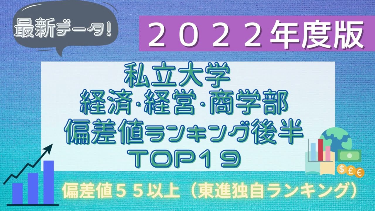 2022年度版私立大（経済・経営・商学部）偏差値ランキング後半（19位~1位）
