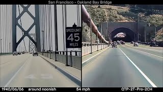 California in 1940s. Filming a movie scene on Oakland Bay Bridge (San Francisco)'2CH Dashcam'