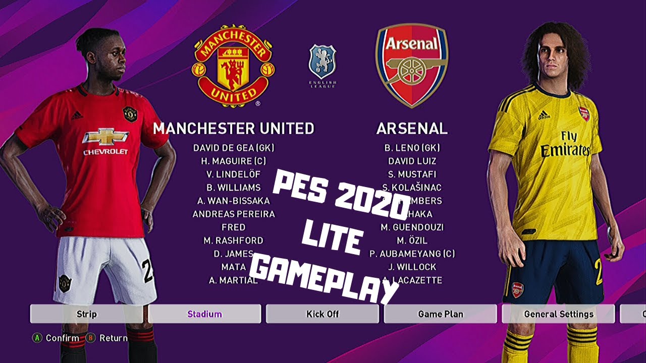 PES 2020 LITE GAMEPLAY - MANCHESTER UNITED VS ARSENAL  