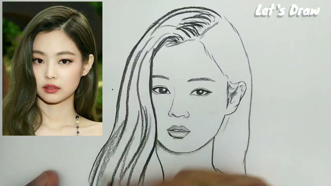 200416 Another sketch of a Blackpink member, Jennie Kim. It's not my best  attempt but I tried. Was also trying out a different technique for the hair  bit. Could've been better but