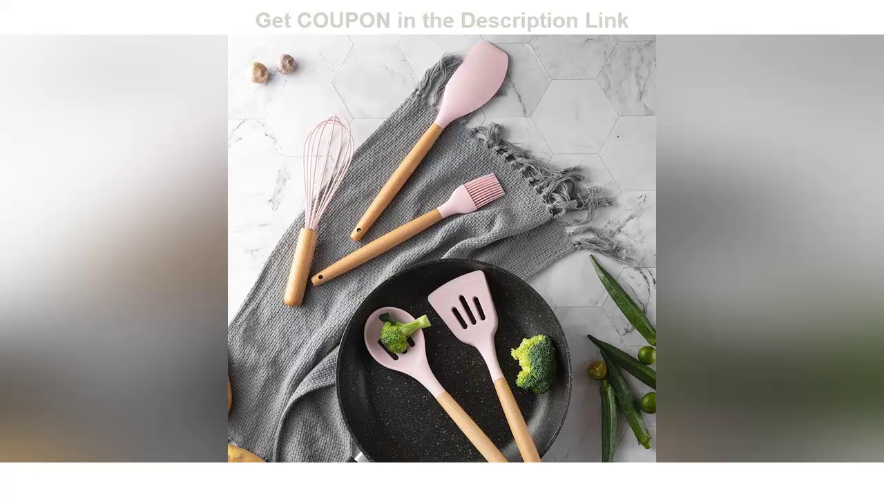 spatula tupperware | Silicone Cooking Utensils Set Pink Solid Wood Handle with Storage Box Kitchenw