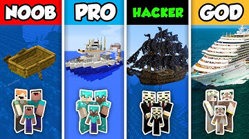 NOOB vs PRO vs HACKER vs GOD : FAMILY BOAT HOUSE in Minecraft! (Animation)