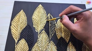 Make this Golden leaves plaster wall decor with this easy trick