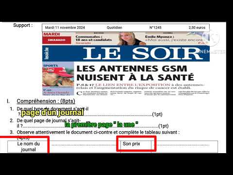 2ème année collège évaluation N1 semestre 1 compréhension et langue الفرض الأول الدورة الأولى