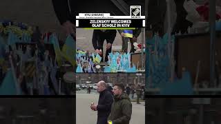 Ukrainian President Volodymyr Zelenskyy greets German Chancellor Olaf Scholz in Kyiv
