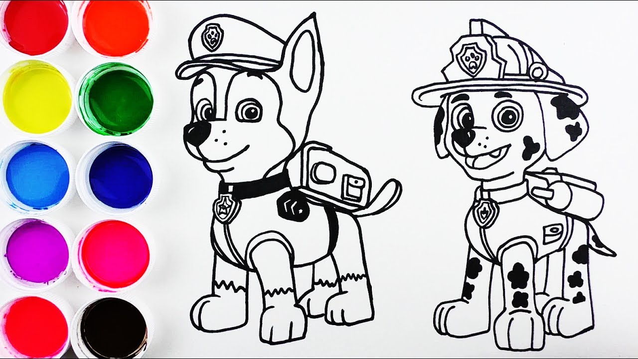 Cómo Dibujar y Colorear a Chase y Marshall de la Patrulla Canina - Videos  Para Niños / FunKee 