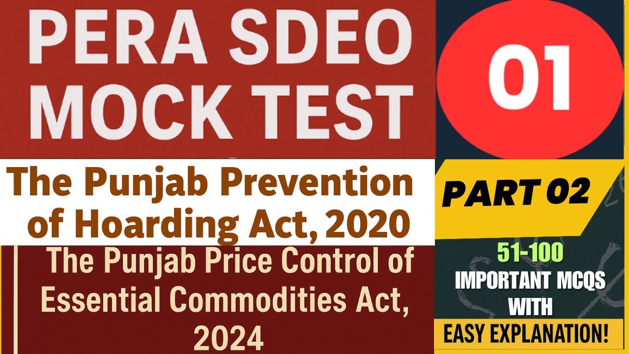 PERA SDEO Mock Test 01 | Part 02 | Price control and Hoarding Acts| 50 most repeated MCQs| Explained