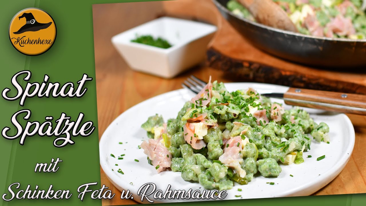 Spinatspätzle mit Schinken, Feta und Rahmsauce - YouTube Spinatspätzle mit Schinken, Feta und Rahmsauce - YouTube