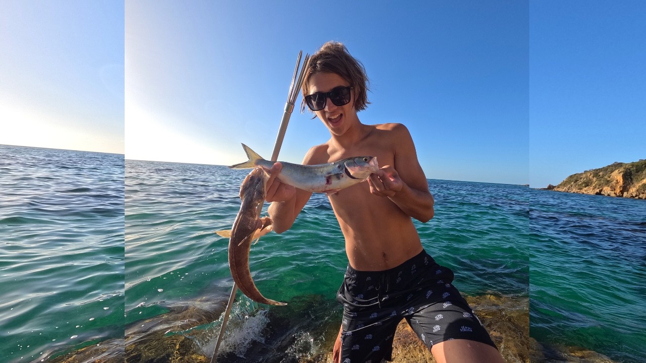 Cliff Side Hand Spearing Catch And Cook Flathead