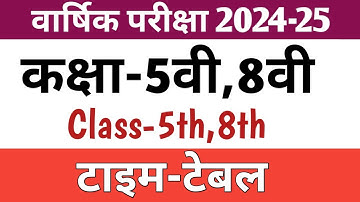 कक्षा-5वी,8वी वार्षिक परीक्षा टाइम टेबल 2024-25 | Class- 5th, 8th varshik exam time table 2024-25|