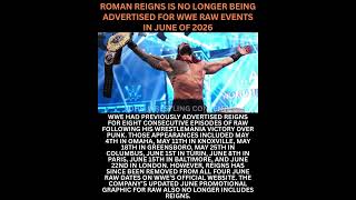 Roman Reigns is no longer being advertised for WWE RAW events in June of 2026  #wwe #viral