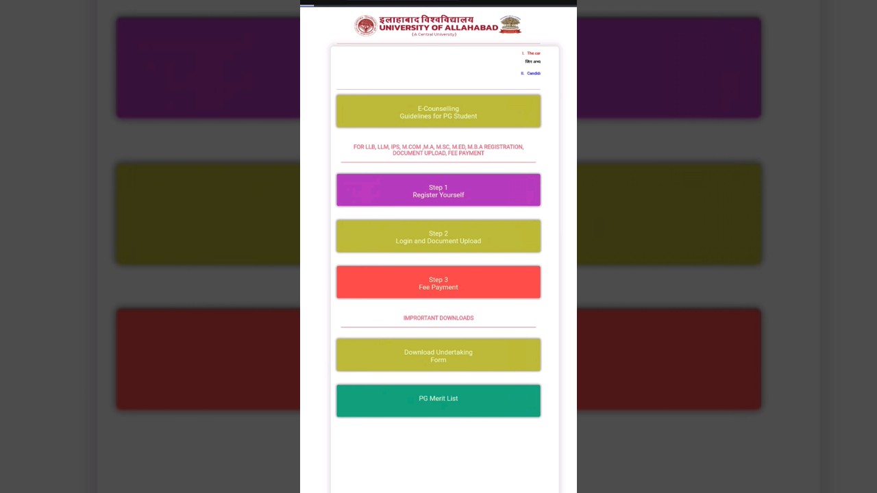 LL.B counselling process admission process Allahabad University faculty of law