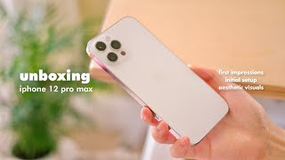 ☁️✨ iPhone 12 Pro Max Aesthetic Unboxing (Silver) | First Impressions, Initial Setup, MagSafe Case