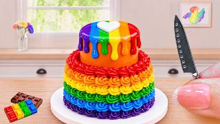 Mini Rainbow Buttercream Cake Recipe With Chocolate Satisfying Rainbow Cake ASMR