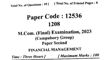 M.Com Final Year Financial Management Question Paper 2023 || M.Com part -2 Financial Management PYQ