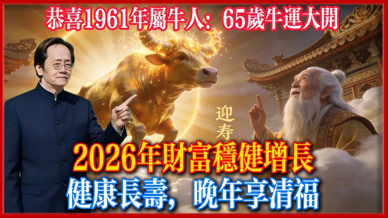 1961年屬牛的朋友，65歲大運開啟，2026年財庫大開、健康長壽，這三個生肖秘密如果你不知道，晚年福氣少一半！#倪海廈 #易經 #黃曆 #命理