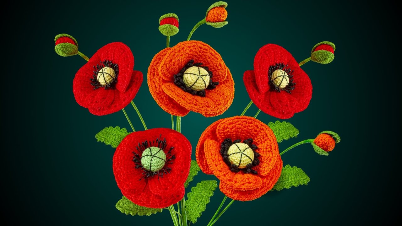 🌺 Cómo Tejer una Hermosa FLOR AMAPOLA a Crochet - Paso a Paso FÁCIL y Rápido 🧶✨
