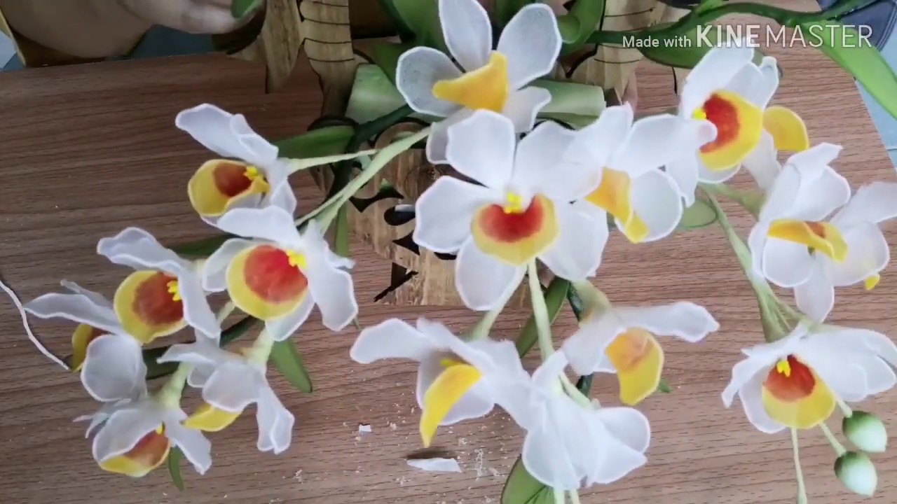 DIY How to make nylon Orchids วีธีทำดอกกล้วยไม้เอื้องมัทฉาจากผ้าใยบัว YouTube