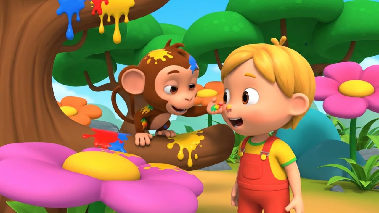 El mono bebé travieso derramó la pintura | Nursery Rhymes for Kids & Baby Songs