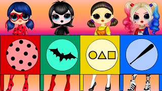 Ladybug, Squid Game Doll, Harley Quinn and Mavis Clothes Switch Up - DIY Paper Dolls & Crafts