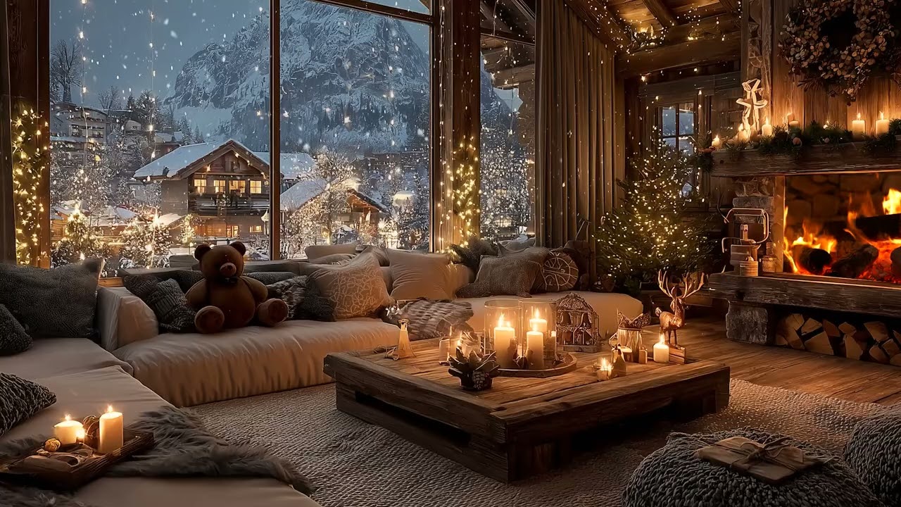 Snowy Holiday Fireplace  Cozy Piano Music for Stress Relief & Deep Sleep