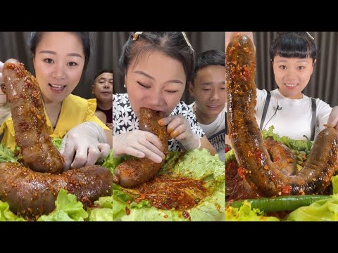 ASMR SPICY CHINESE FOODS || Huge Pork Blood Sausage Eating Mukbang Video