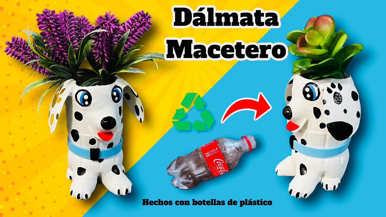 Cómo hacer un perrito DÁLMATA macetero con botellas de plástico