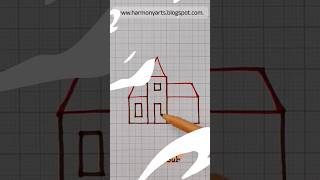 How to draw an easy house | Graph paper drawing #diy #shorts #harmonyarts
