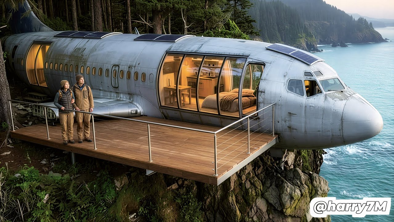 Couple Turns Abandoned Airplane Wreck Into a Modern Cliffside Home | Forest & Ocean ASMR Build