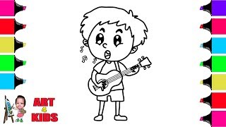 How to Draw a Boy Playing Guitar Coloring Pages For Children