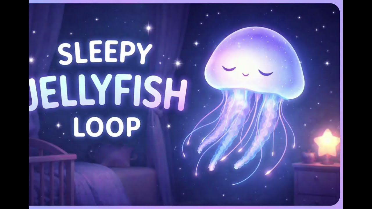 Sleepy Jellyfish Nightlight 🪼✨ 1 Hour Calm Harp Lullaby | Kids Sleep Loop (No Talking) @ Buzzy Blue