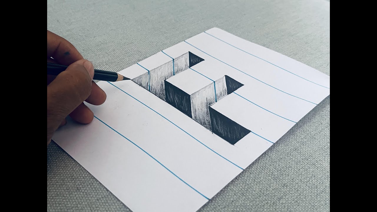 easy draw hole letter F on paper for beginners, how to draw hole letter F