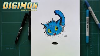 Drawing Wanyamon from Digimon | Traditional Art | #Shorts