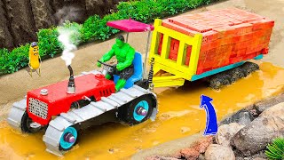Diy tractor making mini bulldozer The road is bad, the mud is hard to go,Heavy truck carrying bricks