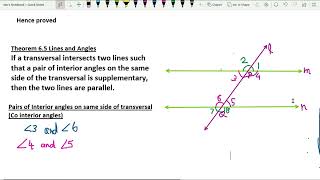 Co-interior angles| Theorem 6.5| Converse | with proof| Lines and Angles | Ch-6 | Class 9 maths