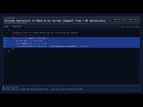 [Coding] Minimum Operations to Make Array Sorted (Segment Tree + DP Optimization) — Java DSA Prep