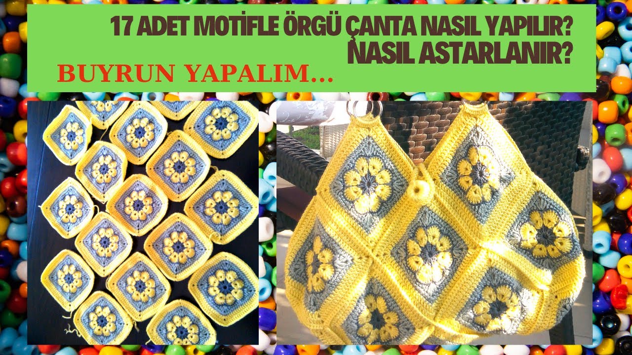 ИЗГОТОВЛЕНИЕ И ПОДКЛАДКА ВЯЗАННЫХ СУМК 17 МОТИФОВ