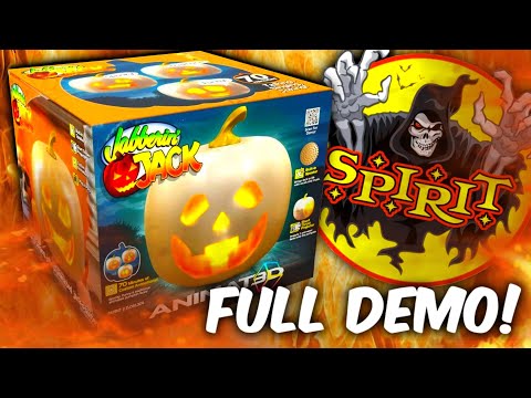 SPIRIT HALLOWEEN 2023 JABBERIN JACK TALKING SINGING PUMPKIN ANIMATRONIC ENTIRE ROUTINE DEMONSTRATION
